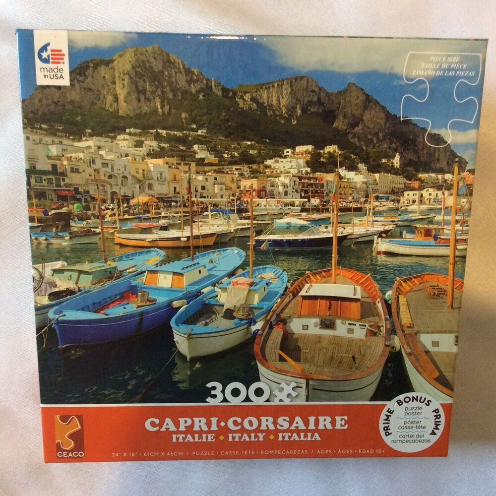 Ceaco Puzzle Italy 300 Oversized pieces 24” X 18” Boats Naples Capri Island Fun